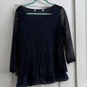 Elegant Navy Lace Women's Blouse